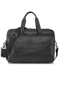 Ochnik - Skórzana torba męska z tłoczonym logo. Kolor: czarny. Materiał: skóra #1