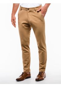 Ombre Clothing - Spodnie męskie chino P832 - rude - XL. Kolor: brązowy. Materiał: wiskoza, elastan, tkanina, poliester. Styl: klasyczny, elegancki #3