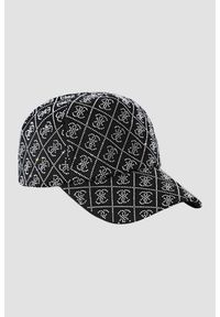 Guess - GUESS Czarna damska czapka z cyrkoniami. Kolor: czarny. Wzór: aplikacja