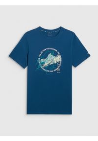4f - 4F T-shirt regular z nadrukiem męski - turkusowy 3XL. Okazja: na co dzień. Kolor: turkusowy. Materiał: dzianina, bawełna. Wzór: nadruk. Styl: casual #1