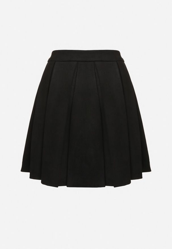 Born2be - Czarna Plisowana Spódnica z Imitacji Zamszu o Rozkloszowanym Kroju Deorani. Okazja: do pracy, na spotkanie biznesowe. Kolor: czarny. Materiał: zamsz. Styl: biznesowy