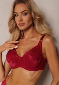 Renee - Bordowy Full Cup Biustonosz z Koronką Vikonie. Kolor: czerwony. Materiał: koronka. Wzór: koronka #4