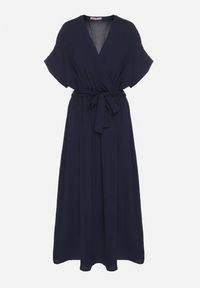 Born2be - Granatowa Sukienka z Bawełną i Ozdobnym Paskiem Lunistra. Okazja: na co dzień. Kolor: niebieski. Materiał: bawełna. Wzór: aplikacja. Styl: elegancki, casual, klasyczny #6