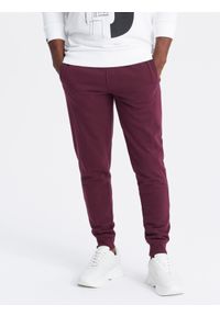 Ombre Clothing - Męskie dresowe spodnie bawełniane joggery BASIC – bordowe V3 OM-PABS-0174 - XXL. Okazja: na co dzień. Kolor: czerwony. Materiał: dresówka, bawełna. Wzór: aplikacja. Styl: sportowy, casual, elegancki