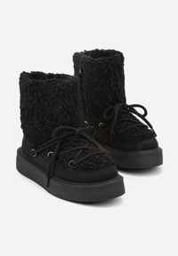 Born2be - Czarne Śniegowce Ozdobione Futerkiem w Stylu Baranka Allero. Okazja: na co dzień. Kolor: czarny. Materiał: futro. Wzór: aplikacja. Styl: casual, klasyczny #6