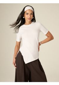 4f - 4F T-shirt regular gładki damski - biały XL. Okazja: na co dzień. Kolor: biały. Materiał: dzianina, materiał, bawełna. Wzór: gładki. Styl: casual, klasyczny #1