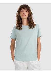 4f - 4F T-shirt regular gładki damski - turkusowy XL. Okazja: na co dzień. Kolor: turkusowy. Materiał: jersey, bawełna. Długość rękawa: krótki rękaw. Długość: krótkie. Wzór: gładki. Sezon: lato. Styl: klasyczny, sportowy, casual