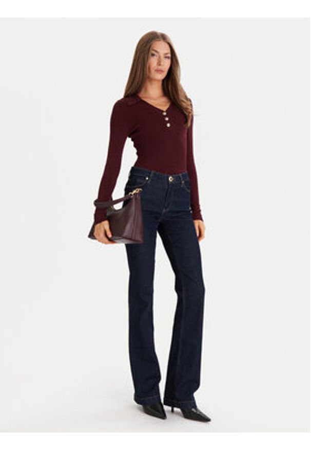 Morgan Sweter 252-MBANOU Bordowy Slim Fit. Kolor: czerwony. Materiał: wiskoza