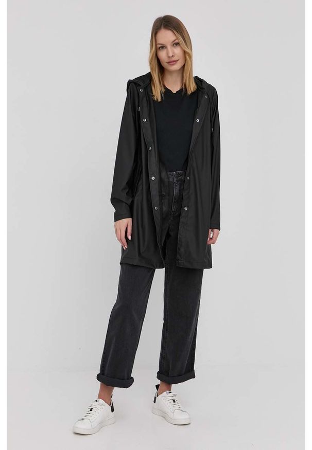 Rains kurtka 18340 A-Line Jacket damska kolor czarny przejściowa. Okazja: na co dzień. Kolor: czarny. Materiał: materiał. Styl: casual
