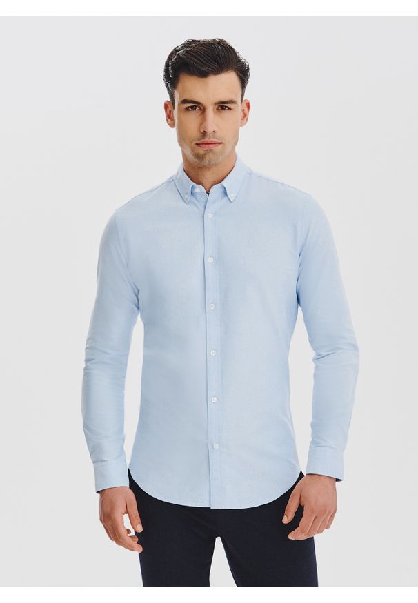 Pako Lorente - Niebieska koszula męska. Typ kołnierza: button down. Kolor: niebieski. Materiał: bawełna. Długość rękawa: długi rękaw. Długość: długie. Wzór: gładki