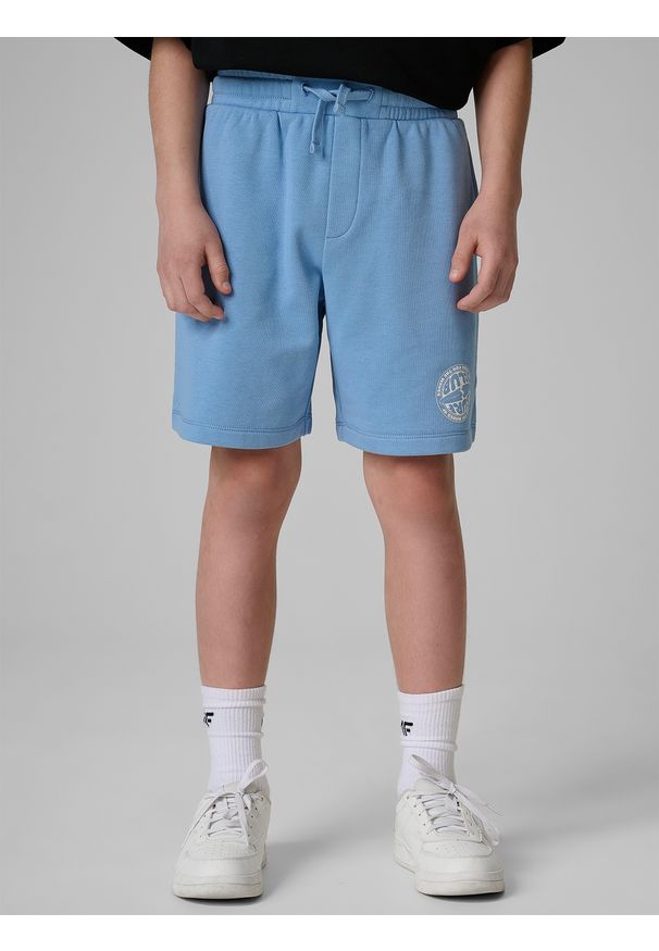 4f - 4F Spodenki dresowe chłopięce - niebieskie 164 (13-14 lat). Okazja: na co dzień. Kolor: niebieski. Materiał: dresówka. Długość: krótkie. Sezon: lato. Styl: casual