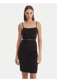 Calvin Klein Sukienka codzienna LV047F289G Czarny Slim Fit. Okazja: na co dzień. Kolor: czarny. Materiał: bawełna. Typ sukienki: proste. Styl: casual #1