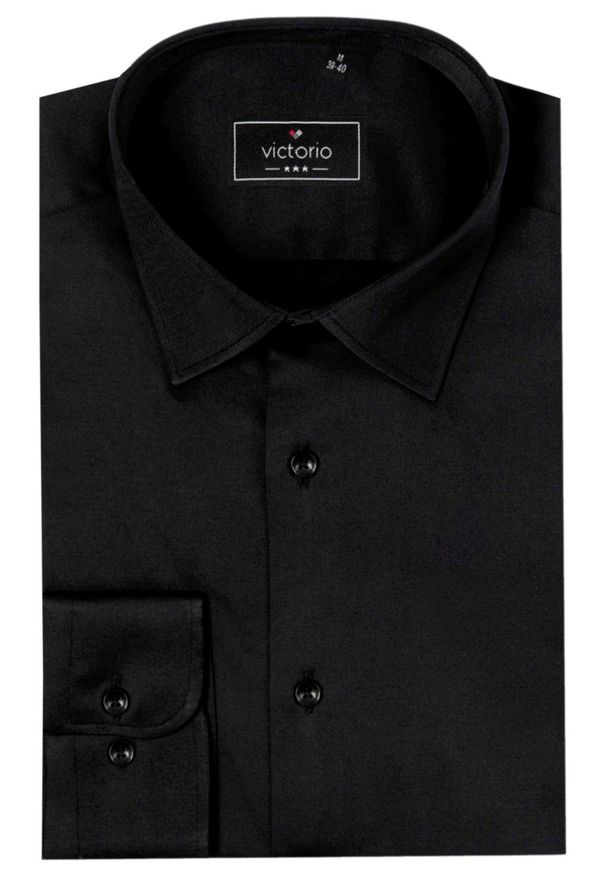 Elegancka Koszula Męska - Victorio - Krój Klasyczny - Czarna. Kolor: czarny. Materiał: elastan, poliester, bawełna. Styl: klasyczny, elegancki