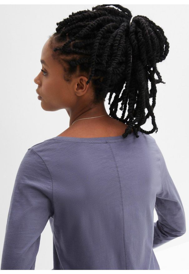 bonprix - Bawełniana bluzka z długim rękawem. Kolor: niebieski. Materiał: bawełna. Długość rękawa: długi rękaw. Długość: długie