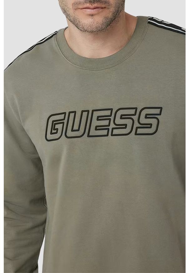 Guess - GUESS Zielona męska bluza z lampasami Arlo Cn, Rozmiar S. Kolor: zielony