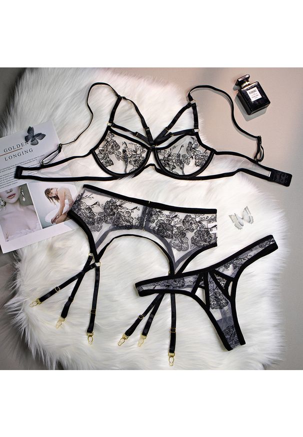 Intica - Komplet bielizny z przezroczystymi wstawkami na romantyczne okazje Han. Kolor: czarny. Materiał: tkanina, materiał