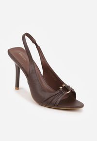 Born2be - Brązowe Sandały VICES na Szpilce Ozdobione Marszczeniem i Aplikacją Elinaris. Okazja: na co dzień, do pracy. Kolor: brązowy. Wzór: aplikacja. Obcas: na szpilce. Styl: wizytowy, casual, elegancki #2