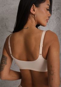 Renee - Beżowy Biustonosz Ozdobiona Przezroczystymi Wstawkami z Usztywnieniem Seanael. Kolor: beżowy. Materiał: dresówka. Rodzaj stanika: przezroczysty. Wzór: aplikacja #2