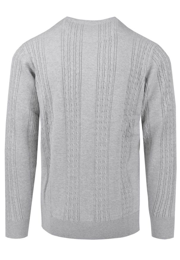 Lekki, Męski Sweter Bawełniany - Pako Jeans - Jasny Popiel, Faktura Materiału. Okazja: do pracy, na spotkanie biznesowe. Materiał: bawełna. Styl: klasyczny, biznesowy