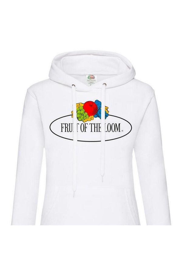 FRUIT OF THE LOOM - Damska Bluza Z Kapturem Z Nadrukiem Logo W Stylu Vintage. Typ kołnierza: kaptur. Kolor: biały. Wzór: nadruk
