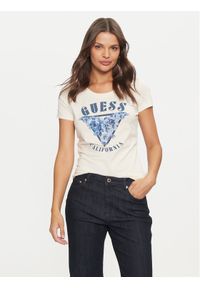 Guess T-Shirt W4BI19 J1314 Écru Slim Fit. Materiał: bawełna