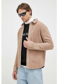 Bruuns Bazaar koszula zamszowa Barley kolor beżowy regular z kołnierzykiem klasycznym. Typ kołnierza: kołnierzyk klasyczny. Kolor: beżowy. Materiał: zamsz. Styl: klasyczny #3