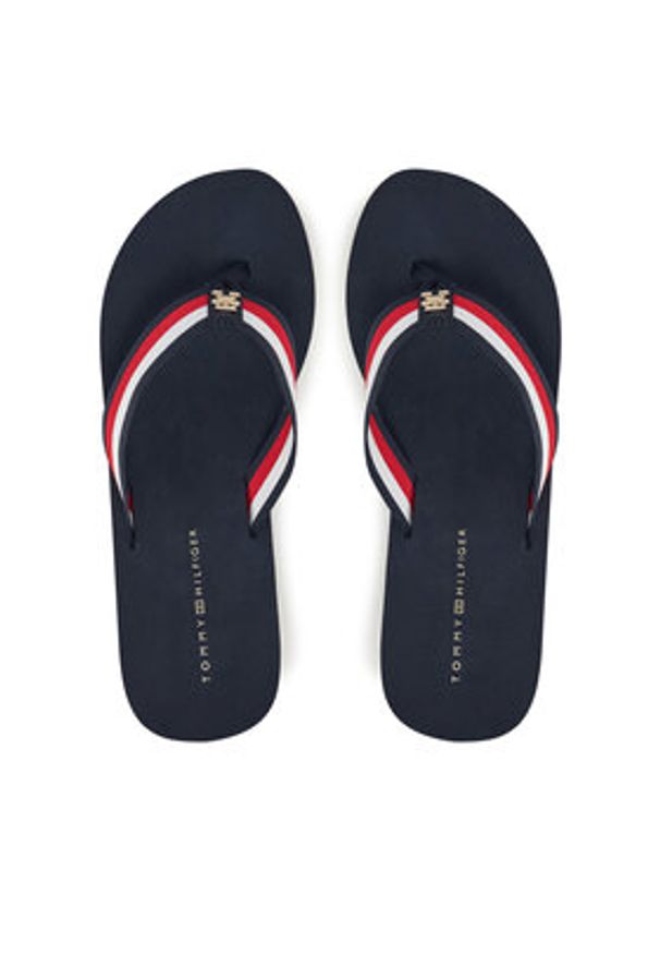 TOMMY HILFIGER - Tommy Hilfiger Japonki Th Corporate Wedge Beach Sandal FW0FW08520 Granatowy. Kolor: niebieski. Materiał: materiał