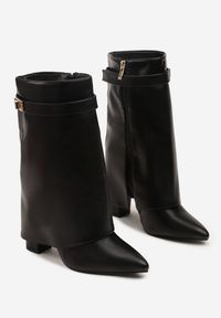 Born2be - Czarne Botki na Słupku z Cholewką Imitującą Nogawkę i Aplikacją Tulmarea. Okazja: na co dzień. Kolor: czarny. Materiał: jeans. Szerokość cholewki: normalna. Wzór: aplikacja. Obcas: na słupku. Styl: klasyczny, casual, elegancki #5