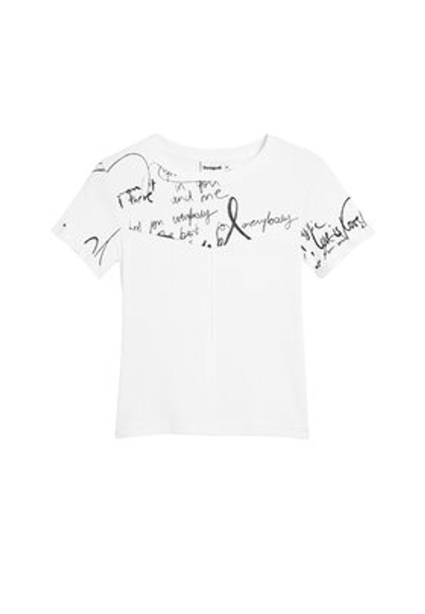 Desigual T-Shirt Helsinki 26SWTK10 Écru Slim Fit. Kolor: kremowy. Materiał: bawełna