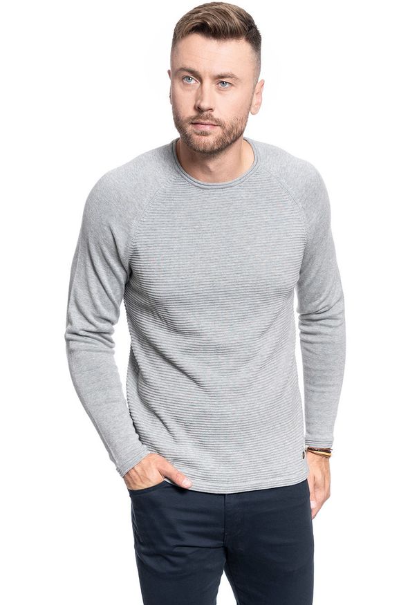Mustang - SWETER MĘSKI MUSTANG Emil C Structure MID GREY MELANGE 1008255 4140