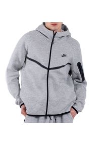 Bluza męska Nike Tech Fleece Windrunner Full-Zip HV0949-063 - szara. Okazja: na co dzień. Typ kołnierza: kaptur. Kolor: szary. Materiał: materiał, tkanina, poliester, bawełna, dresówka. Długość rękawa: raglanowy rękaw. Wzór: aplikacja. Styl: casual, klasyczny, sportowy. Sport: fitness #1