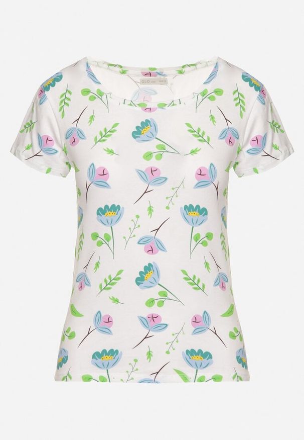 Born2be - Biało-Zielony Bawełniany T-shirt Ozdobiony Nadrukiem Zarice. Okazja: na co dzień. Kolor: biały. Materiał: bawełna. Wzór: nadruk, aplikacja. Styl: casual, klasyczny