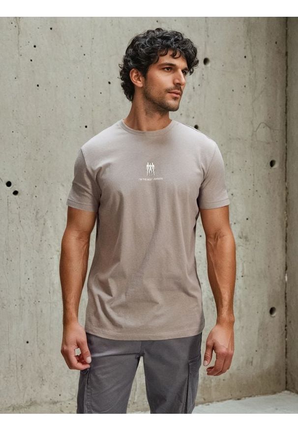 Sinsay - Bawełniana koszulka z haftem - szary. Kolor: szary. Materiał: bawełna. Wzór: haft