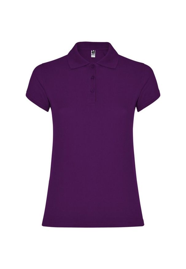 ROLY - Damska Koszulka Polo W Gwiazdki. Typ kołnierza: polo. Kolor: fioletowy