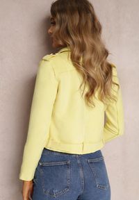 Renee - Żółta Ramoneska Charlee. Kolor: żółty. Materiał: jeans, zamsz. Długość rękawa: długi rękaw. Długość: długie. Wzór: aplikacja. Styl: klasyczny, wizytowy