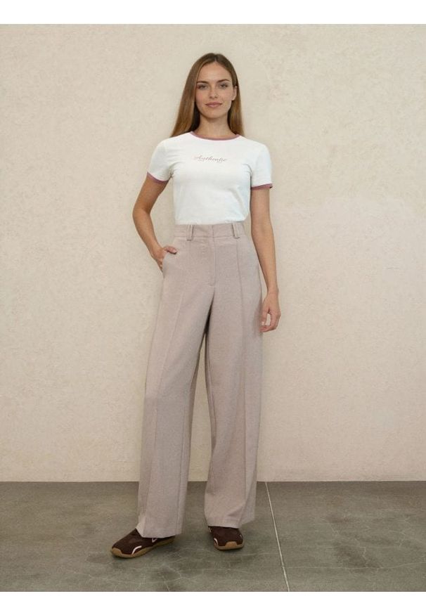 Sinsay - Spodnie wide leg - beżowy. Kolor: beżowy