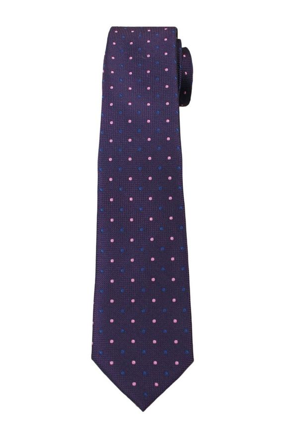 Alties - Fioletowy Elegancki Krawat Męski -ALTIES- 6 cm, w Niebiesko-Różowe Kropki. Kolor: niebieski, różowy, wielokolorowy. Materiał: tkanina. Wzór: grochy, kropki. Styl: elegancki