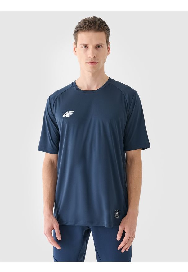 4f - 4F T-shirt treningowy szybkoschnący męski - granatowy S. Kolor: niebieski. Materiał: syntetyk, włókno, dzianina, materiał. Wzór: gładki, ze splotem. Sport: fitness