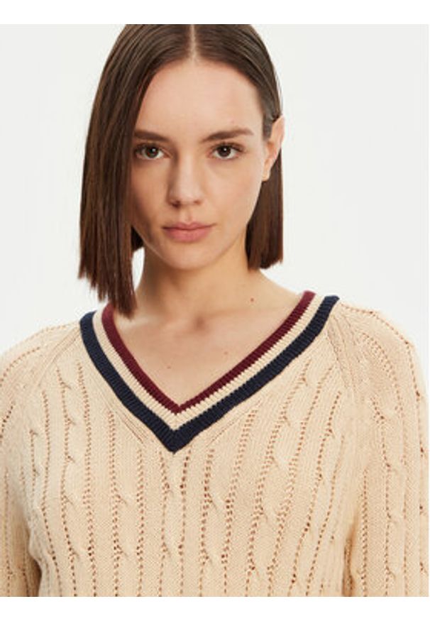 TOMMY HILFIGER - Tommy Hilfiger Sweter Varsity WW0WW43972 Beżowy Regular Fit. Kolor: beżowy. Materiał: bawełna