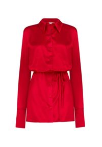 DOLLINA - Czerwona sukienka mini Azala. Kolor: czerwony. Materiał: materiał. Wzór: gładki. Typ sukienki: dopasowane, koszulowe. Długość: mini