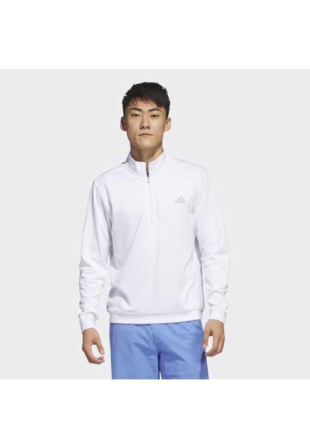 Adidas - Elevated 1/4-Zip Pullover. Typ kołnierza: golf. Kolor: biały. Materiał: materiał. Sport: golf