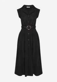 Born2be - Czarna Sukienka Koszulowa Ozdobiona Paskiem Devikka. Okazja: na co dzień. Kolor: czarny. Materiał: skóra. Wzór: aplikacja. Typ sukienki: koszulowe. Styl: casual, elegancki, klasyczny #5