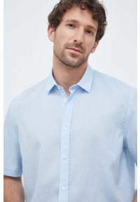 Liu Jo koszula z domieszką lnu kolor niebieski regular z kołnierzykiem klasycznym. Typ kołnierza: kołnierzyk klasyczny. Kolor: niebieski. Materiał: len. Styl: klasyczny #4