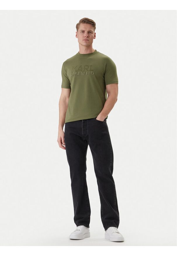 Karl Lagerfeld - KARL LAGERFELD T-Shirt 755035 562221 Zielony Regular Fit. Typ kołnierza: dekolt w karo. Kolor: zielony. Materiał: bawełna