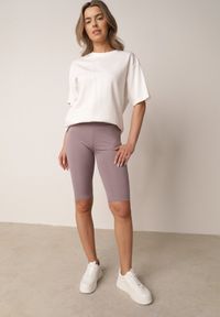 Born2be - Jasnofioletowe Szorty Kolarki z Wysokim Stanem i Modelującym Pasem Toadgrass. Stan: podwyższony. Kolor: fioletowy. Styl: elegancki #1