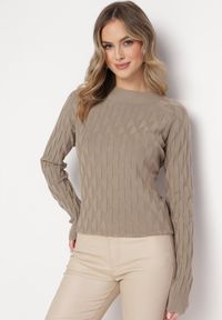 Born2be - Beżowy Klasyczny Sweter z Półgolfem Nordda. Kolor: beżowy. Materiał: bawełna. Styl: klasyczny