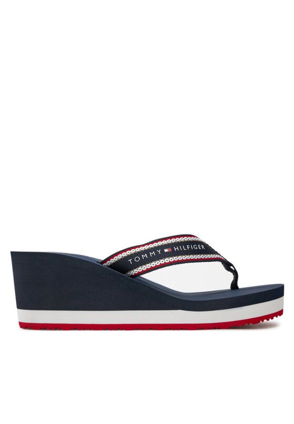 TOMMY HILFIGER - Tommy Hilfiger Japonki Hilfiger Hi Wedge Beach Sandal FW0FW08012 Granatowy. Kolor: niebieski. Materiał: materiał