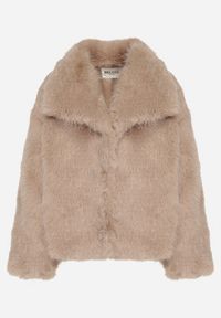 Born2be - Beżowa Jednorzędowa Kurtka Futerko z Szerokim Kołnierzem Conellia. Okazja: na co dzień. Kolor: brązowy. Materiał: futro. Styl: casual, elegancki #2