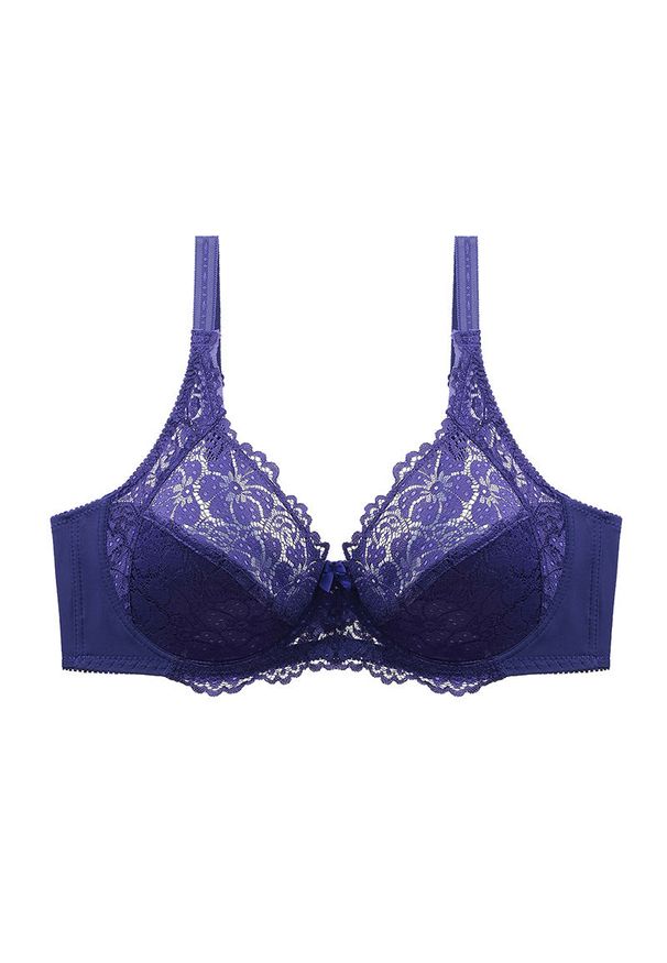 Intica - Biustonosz koronkowy plus size z delikatnym wsparciem na co dzień i okazje Natusuko. Kolekcja: plus size. Kolor: niebieski. Materiał: koronka. Wzór: koronka