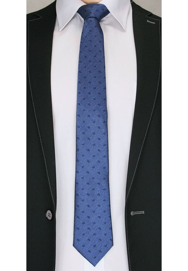 Stylowy Krawat Męski w Drobny Wzór Paisley -6,5cm- Chattier, Granatowy. Kolor: niebieski. Materiał: tkanina. Wzór: paisley. Styl: elegancki